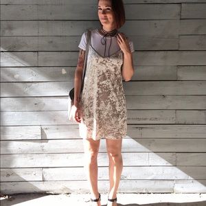 ✨ Zara Collection Champagne Crushed Velvet Velour Mini Shift Tank Dress